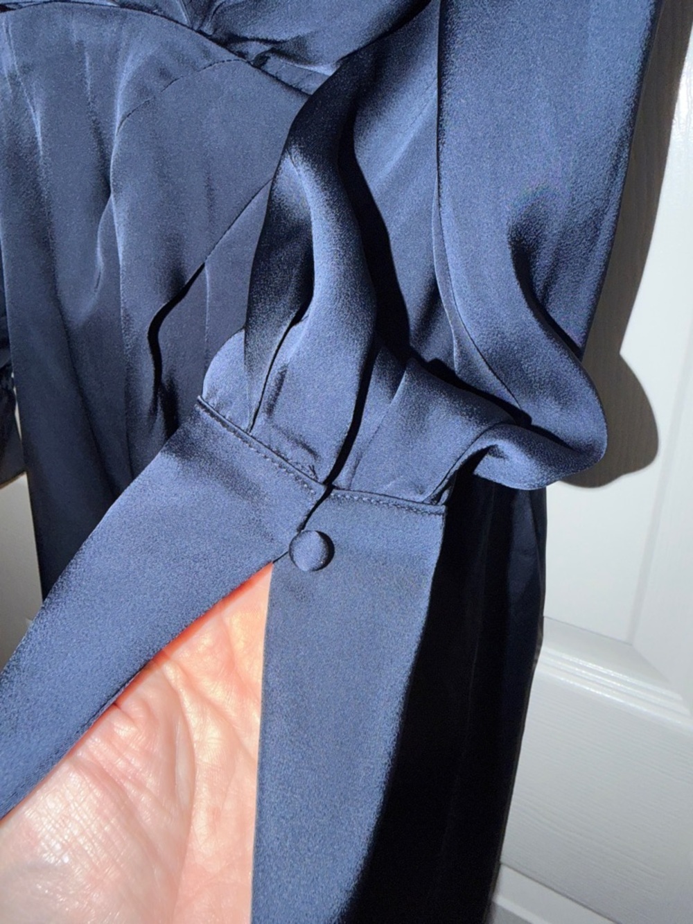 ASTR The Label Midnight Blue Satin Wrap Midi Dress Cutout NWT Small - Picture 7 of 8